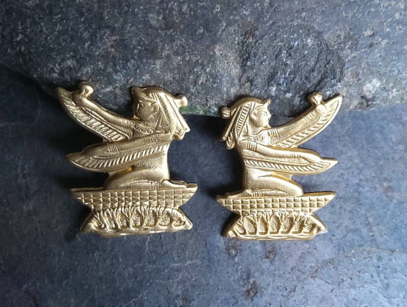 Raw Brass Egyptian Theme Isis with Wings Pair Right and Left Made in the USA