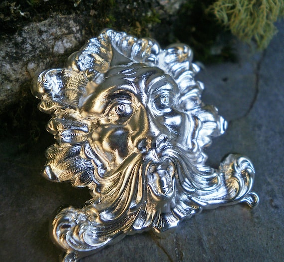 Silver Plated Stamping Green Man Tiny God Made in the USA