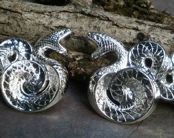 Bright Silver Brass Stamping Snake Right and Left Pair