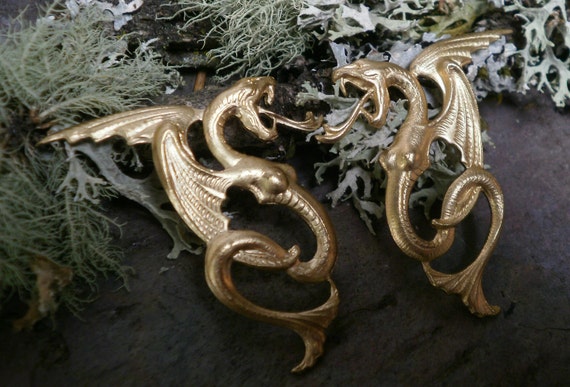 Raw Brass Stamping Dragon Pair Part 3