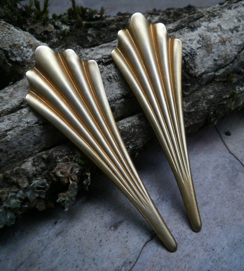 Raw Brass Stamping Large Fan Flare Focal Pair image 2