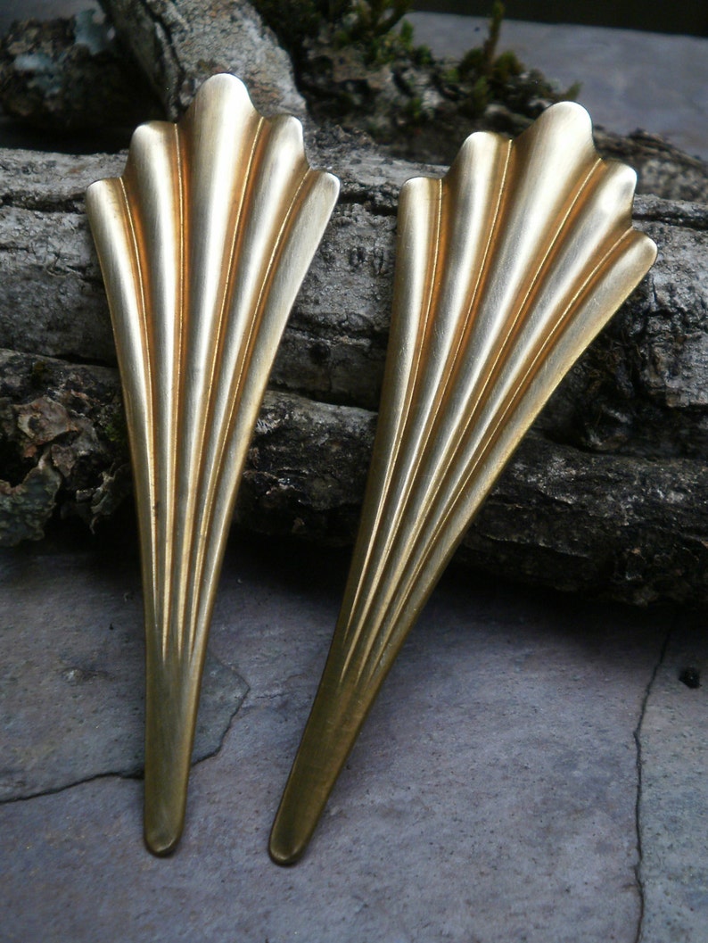 Raw Brass Stamping Large Fan Flare Focal Pair image 1