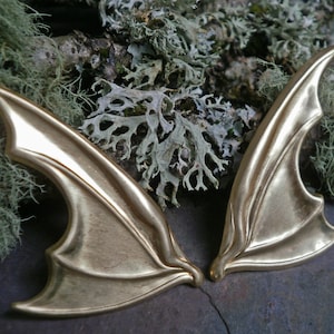 Raw Brass Stamping Large Bat Dragon Wings Pair Made in the USA