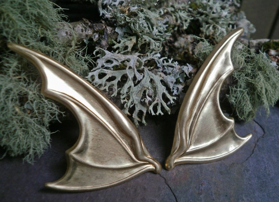 Raw Brass Stamping Large Bat Dragon Wings Pair Made in the USA