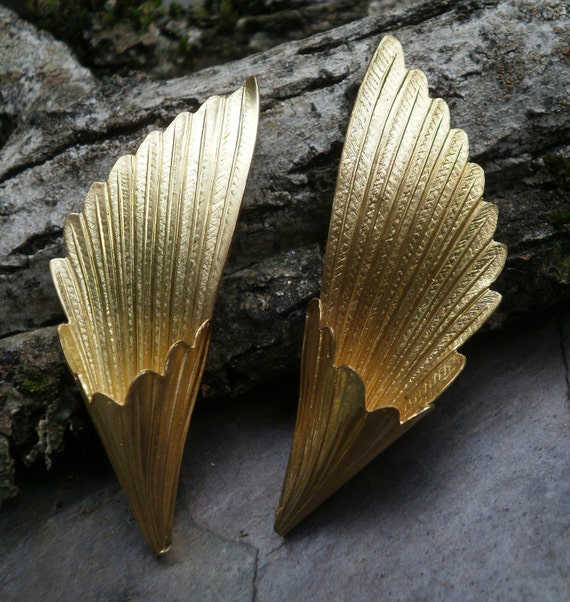 Raw Brass Stamping Medium Fan Flare Focal Pair Folded