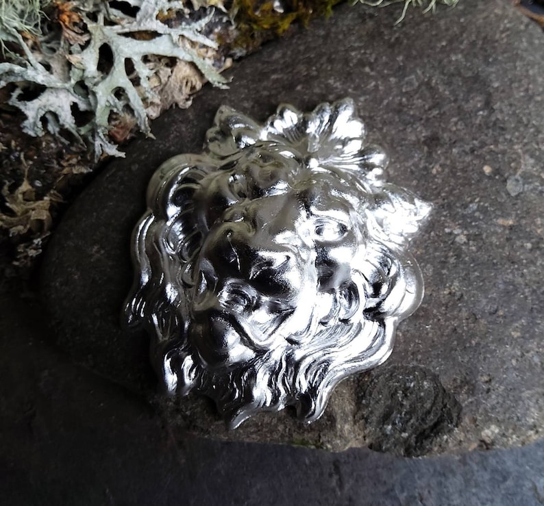Bright Silver Stamping Lion Head Large