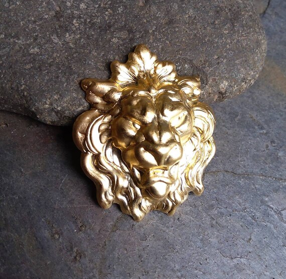 Raw Brass Stamping Lion Head Medium Made in the USA