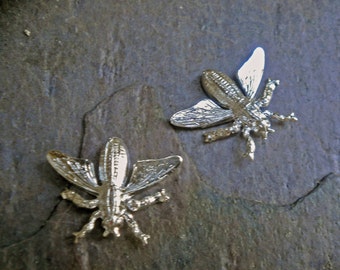 Silver Plated Stamping Fly Bug set of 2