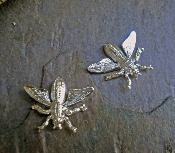 Silver Plated Stamping Fly Bug set of 2