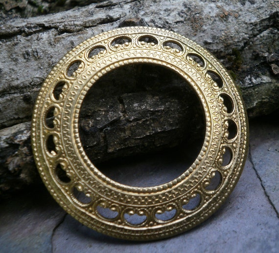 Raw Brass Stamping Art Nouveau Focal Piece Round Large