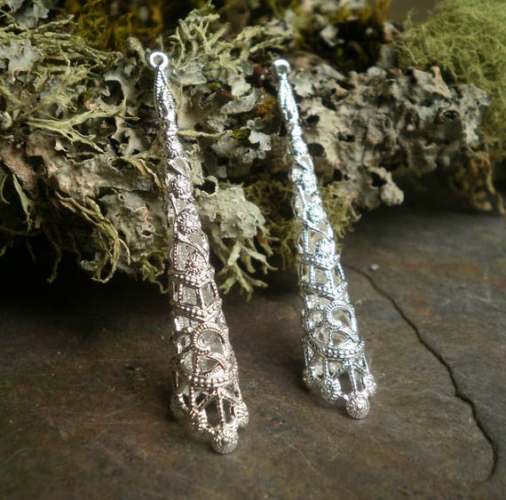 Silver Plated Stamping Long Victorian Drop Pair Made in the USA