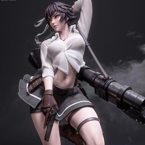 Hand-Painted 1/6 Scale Custom Figurine – Futuristic Warrior Girl with Heavy Cannon