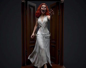 Diorama de la Novia Vampiro en la Puerta a Escala 1/6 / Estatua de Resina de Terror Impresa en 3D / Figura Coleccionable de Arte Retro de Monstruos de los 80