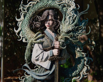 Guerriera dipinta a mano con drago – Statuetta fantasy in scala 1/6