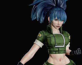 Aangepast blauwharig leona Warrior-beeldje 1/6 / handgeschilderd