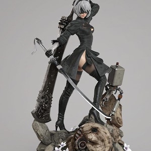 Hand-Painted 1/6 Scale Resin Print Figurine – Android Warrior with Katana and Diorama Base