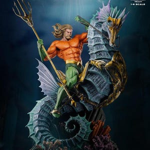 Custom Ocean King Figurine – 3D Printed Trident Warrior Statue – Sea Beast Rider – Hand Painted Resin Model – 1:6 Scale