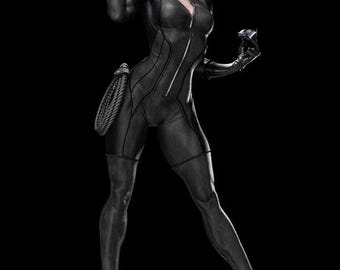 Feline Vigilante Figurine | Cat-Themed Heroine Statue Hand painted | Collector’s Piece