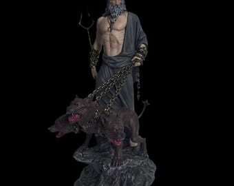 Hades handmålad figurin – grekisk gud från underjorden med Cerberus-staty