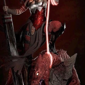 Custom Warrior Goddess Figurine – 3D Printed Fantasy Hero Statue – Hand Painted Resin Model with Monster Base – 1:6 Scale