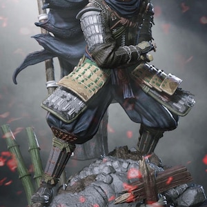 Painted Custom Figurine - Dynamic Ninja Warrior with Banner | 1/6 Scale Collectible Statue ~35cm