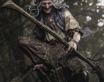 Figura de Baba Yaga / Estatua de bruja del folclore eslavo pintada a mano (40 cm)
