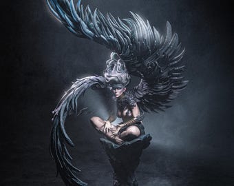 Estatua de la Reina Arpía Oscura, figura de resina pintada, pieza de colección de fantasía gótica a escala 1:6
