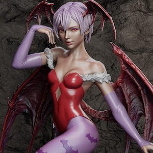 Custom Painted Demon Girl Figurine – 1/6 Scale Fantasy Statue with Bat Wings & Gothic Base