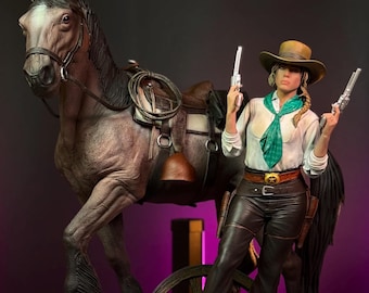 Tirador de la frontera con caballo – Figura personalizada a escala 1/6 • Estatua de diorama del Oeste pintada a mano
