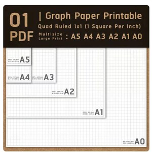 Graph Paper bundle Large Printable 1x1 (1 Square Per Inch) A5 A4 A3 A2 A1 A0 PDF