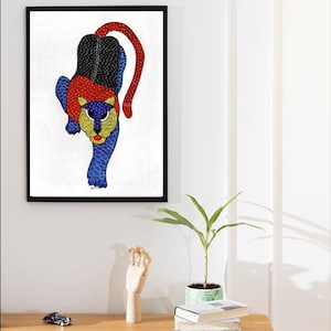Gond painting / contemporary fusion art/ tiger painting / Indian folk art / minimilistic art / ethnic modern art / tribal art/ south asian