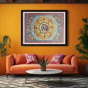 Handmade Madhubani Painting Krishna Raas Leela, Folk Art, Living Room Painting, Housewarming Gift, Made to Order, Indian Art, Original Art