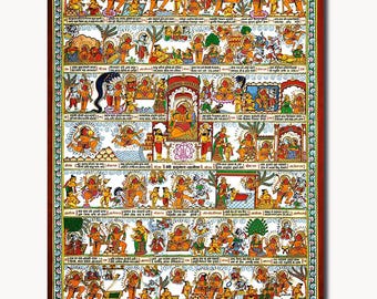 Vibrant Hanuman Chalisa Canvas Print | Hindu Religious Wall Decor, Pooja Ghar Art