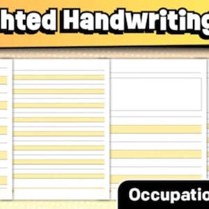 Könnte beinhalten: Hervorgehobenes Handschriftpapier mit gelb hervorgehobenen Linien. Das obere Banner lautet "Highlighted Handwriting Paper". In der unteren rechten Ecke steht der Text "Occupational Therapy". Das Papier ist für das Handschreiben gedacht.