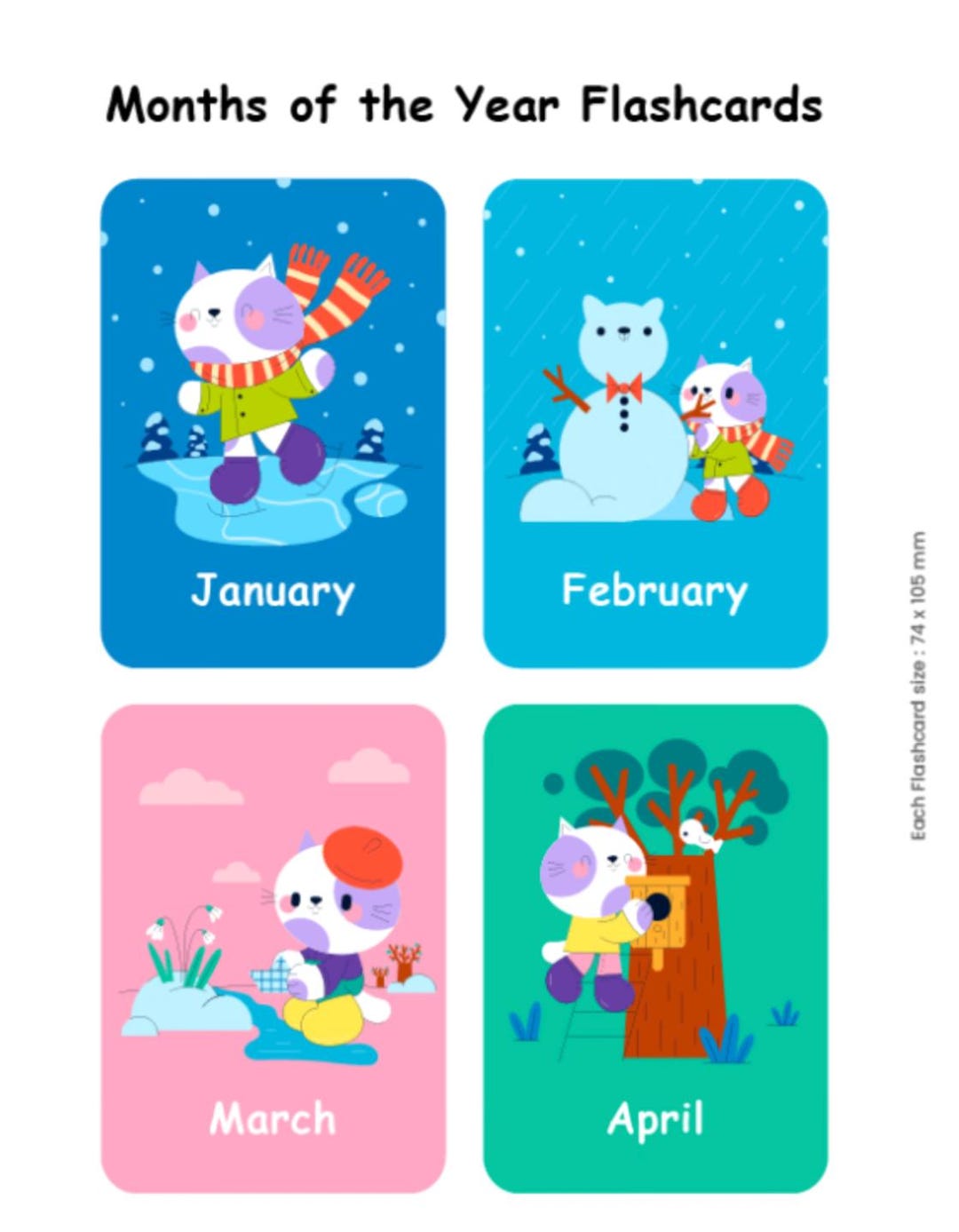 Months of the Year Flash Cards, 12 Months Flash Cards Toddler Preschool ...