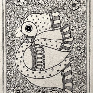 Madhubani schilderij vogel, kleurplaat, handgetekende schilderij, origineel schilderij, ook, doe-het-zelf, perfect cadeau, volkskunst, activiteit, creatief