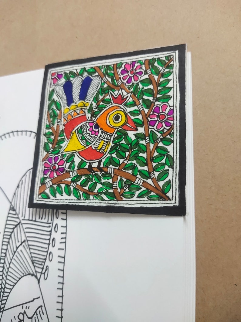 Original Artwork,hand Drawn Corner Bookmark,madhubani Motifs,indian ...