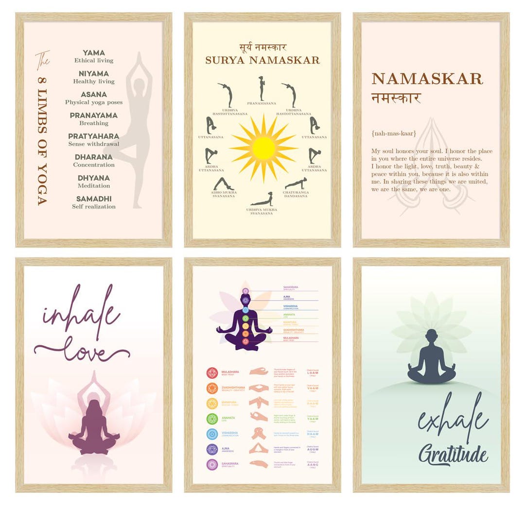 Paper Surya Namaskar Yoga Poses Paintings With Frame for Living Room ...