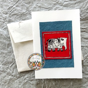 Carte de correspondance éléphant peinture Madhubani, carte de voeux saisons, cartes intérieures vierges, peinture originale, art folklorique ook, merci, anniversaire, diwali
