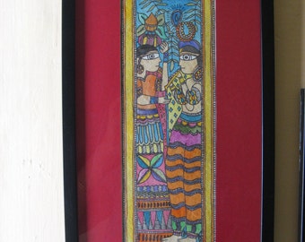 Radha Krishna and Shiva Parvati Madhubani Painting, Traditional Indian Art