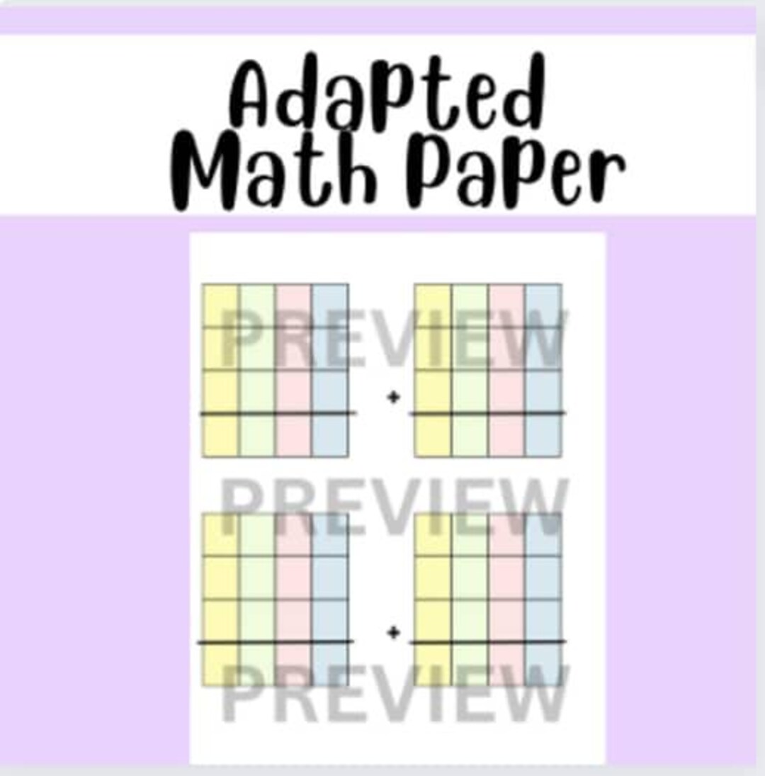 Adapted Math Paper (PDF) Dyslexia Dysgraphia Adhd Autism Maths Without ...