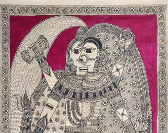 Ardhnareshwar Madhubani Painting, Shiva Parvati, Indian Folk Art