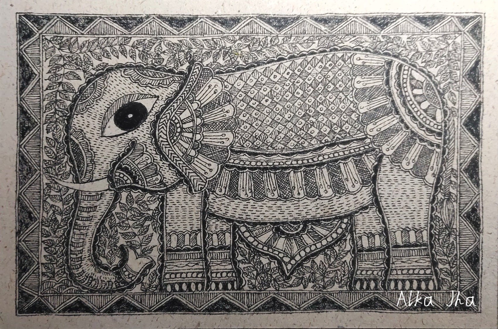 Elephant Madhubani Painting, Handmade Folk Art on Eco-friendly Paper - Etsy