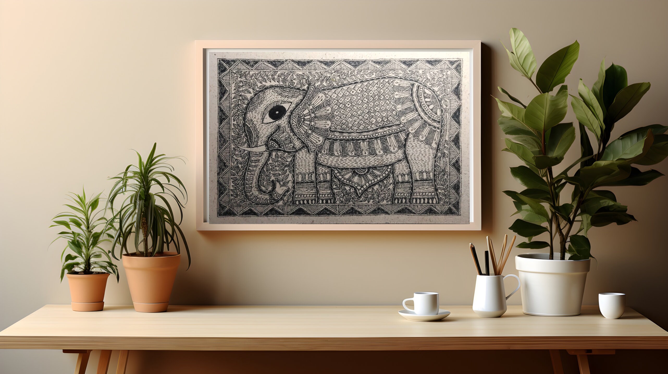Elephant Madhubani Painting, Handmade Folk Art on Eco-friendly Paper - Etsy