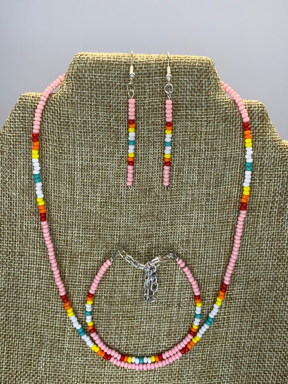 Pink Sunset Necklace, Bracelet and Earring Set