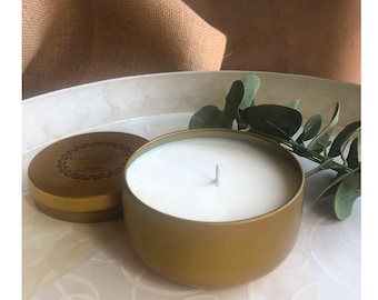 Scented Soy Candle-8 oz Gold Tin,Soy Candle, House Warming Gift, Girlfriend Gift, Gift for Her, Candle, Natural Candle, Candle in Jar, Soy