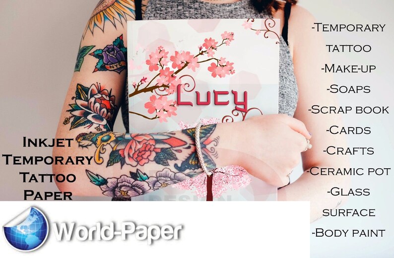 Temporary Body Art Tattoo Sticker Inkjet 8.5/"x11/" 5 Sheets