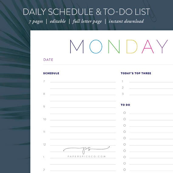 Printable Daily Schedule & To-Do List DIY daily home | Etsy
