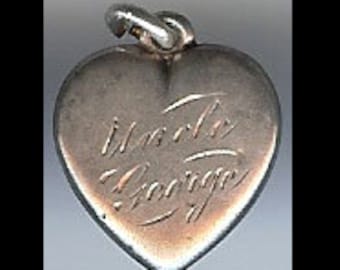 Vintage sterling silver engraved "UNCLE GEORGE" relief swirl puffy heart charm