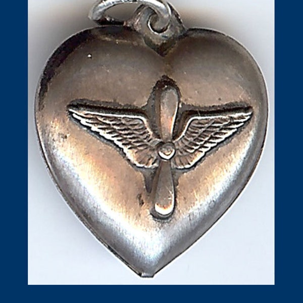 Jahrgang Sterlingsilber U.S. Armee Luftfahrt Stütze & Flügel PUFFY Herz charm